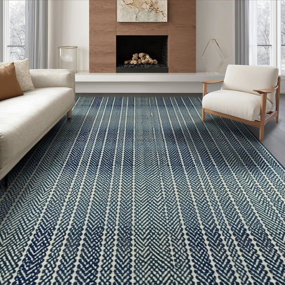 ODIKA Herringbone Boho Interlocking Zigzag Stripes Bordered Diagonal Non-Slip Flatwoven for Living Room, Under Sectional, Family