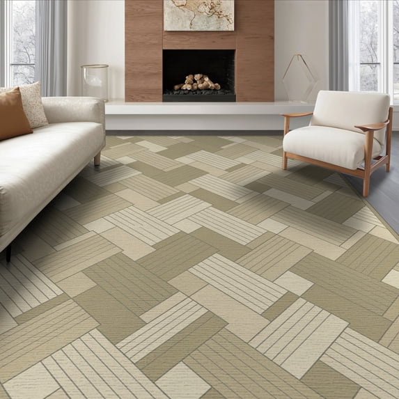 ODIKA Herringbone Diagonal Border Interlocking Grid Contemporary Door Non-Slip Chair-Friendly Floor for Dining Room, Under Table, Office