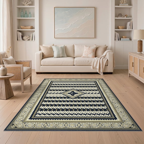 ODIKA Herringbone Geometric Featuring Interlocking Directional Bands for Small Living Room, Playroom, Bedroom, Easy Care Kids Safe
