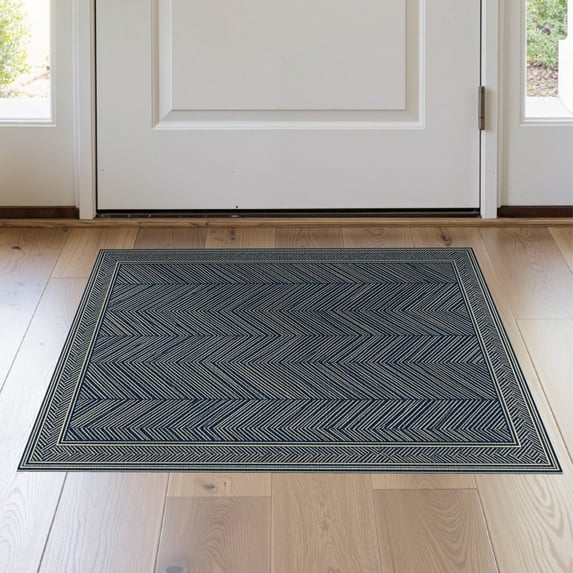 ODIKA Herringbone Interwoven Lattice Traditional Bordered Geometric for Entryway, Kitchen, Laundry Room, Stain Resistant Thin Throw