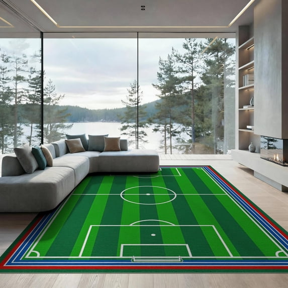 ODIKA Hockey Soccer Lines Shaped Artificial Theme Alian Football Field Refined for Dining Room, Basement, Large Office, Non-Slip Chair-Friendly