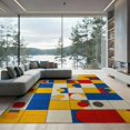 thumbnail image 1 of ODIKA Hopscotch Modern Abstract Path With Checkerboard Arcade Motifs Low Profile Flatwoven for Great Room, Indoor Open Concept, Large Living, 1 of 7