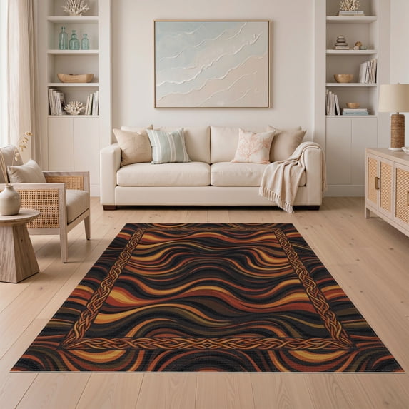 ODIKA Horizontal Fire Wave Molten Glowing Design for Guest Room, Lounge, Apartment, Non-Slip Low Profile