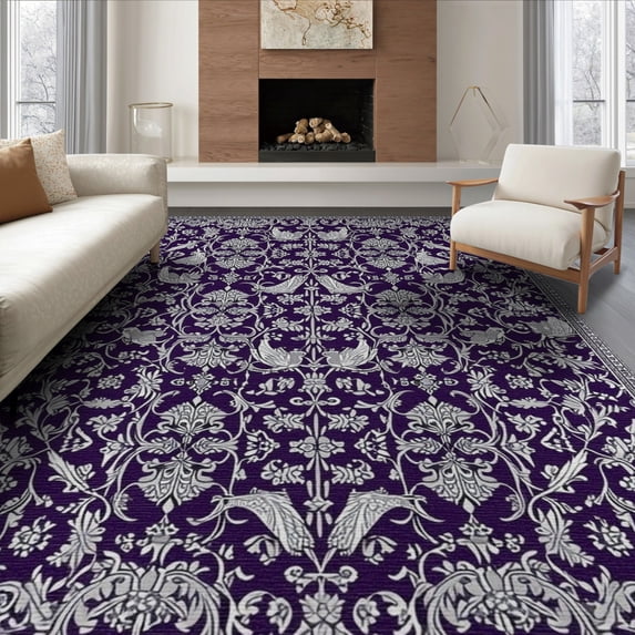 ODIKA Horror Bat Damask Scrollwork Ornate Gothic Filigree Ornamental Non-Slip Flatwoven for Living Room, Under Sectional, Family
