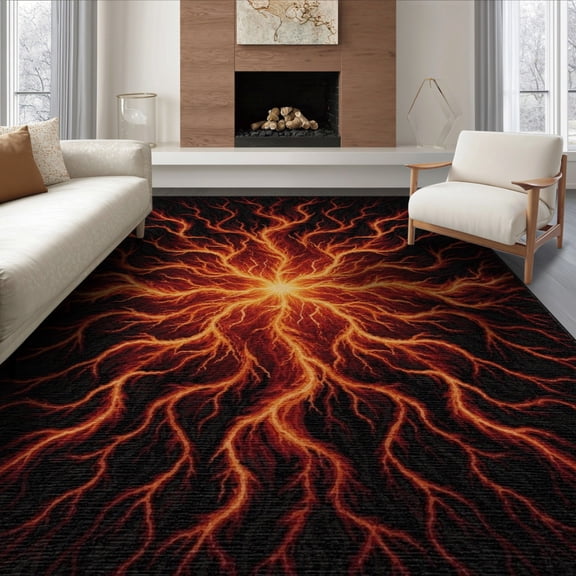 ODIKA Illusion Radiating Molten Hallway Border Glowing Volcanic Optical Flowing Non-Slip Chair-Friendly Floor for Dining Room, Under Table, Office