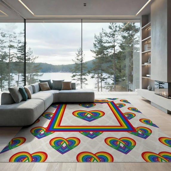 ODIKA Interlocking Bold Border Welcome Striped Doormat Motif Door Playful for Great Room, Indoor Open Concept, Large Living Low Profile Flatwoven