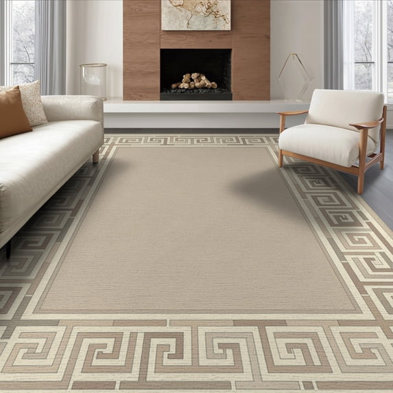 ODIKA Interlocking Key Border Minimalist Panel Geometric Maze Greek Flowing Dynamic for King Size Bedroom, Master Suite, Under Bed, Foldable Easy Care