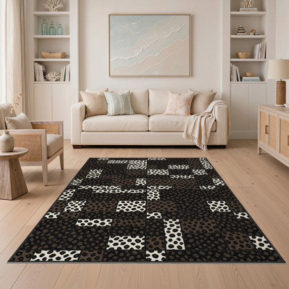 ODIKA Interlocking Rectangle Animal Print Motif Contemporary Block Non-Slip Low Profile for Guest Room, Lounge, Apartment