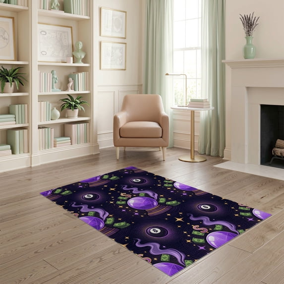 ODIKA 4'x6' Washable Area Rug Non-Slip, Chair-Friendly, Flatwoven Rug Irregular Shaped Optical Illusion Music Witchy Eight Refined for Home Office, Under Desk