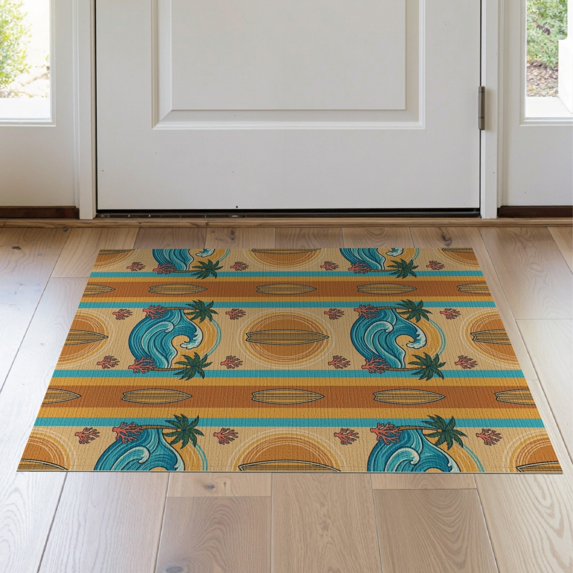 ODIKA Island Surfboard Outline Throw Featuring Classic Panel Artwork Stain Resistant Thin for Entryway, Kitchen, Laundry Room