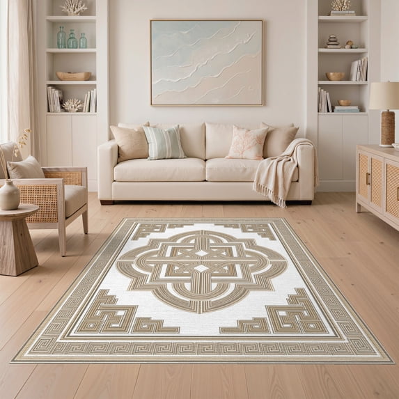 ODIKA Key Meander Border Interlocking Maze Trellis Greek Geometric Refined Structured Easy Care Kids Safe for Small Living Room, Playroom, Bedroom