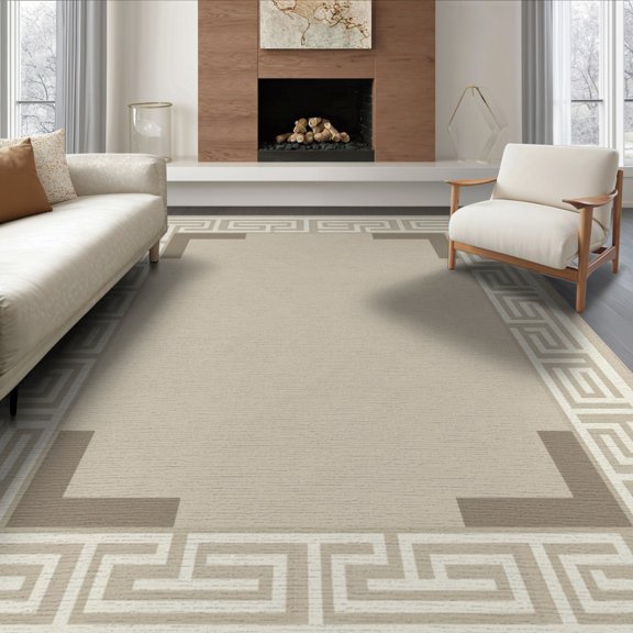 ODIKA Key Trellis Labyrinth Border Geometric Interlocking Greek Minimalist Refined for Living Room, Under Sectional, Family , Non-Slip Flatwoven