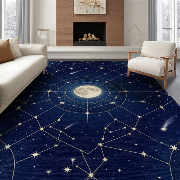 ODIKA Large Astronomical Alignments Chart Displaying Planetary Galaxy for Living Room, Under Sectional, Family , Non-Slip Flatwoven