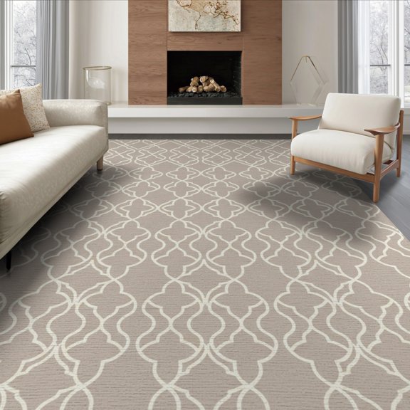 ODIKA Large Beige Understated Network Transitional Neutral Abstract Foldable Easy Care for Queen Size Bedroom, Under Bed, Master
