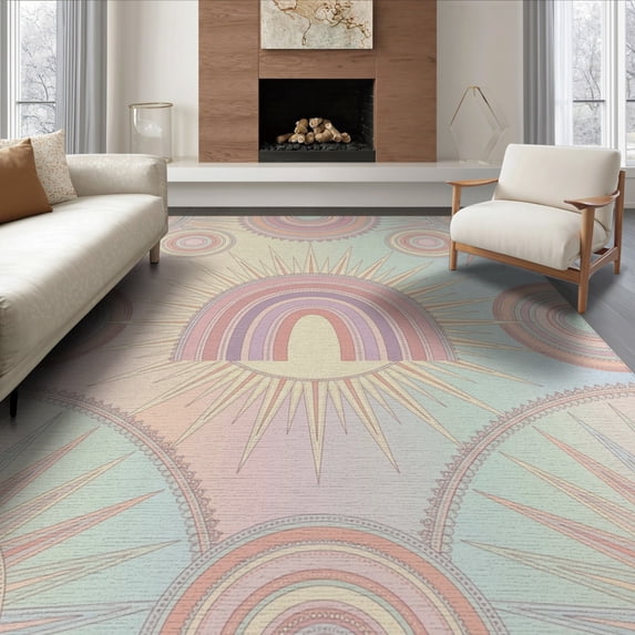 ODIKA Large Decorative Radiating Starburst Delicate Symmetrical Motifs for Living Room, Under Sectional, Family , Non-Slip Flatwoven