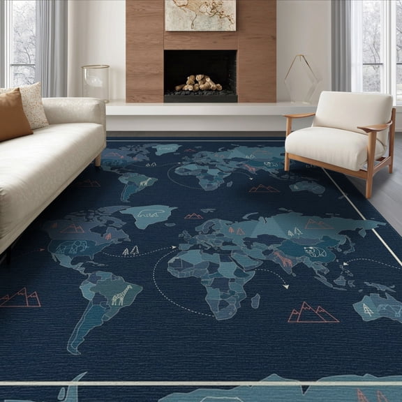 ODIKA Large Displaying Map Shapes Is Fauna Playroom Classroom Non-Slip Flatwoven for Living Room, Under Sectional, Family