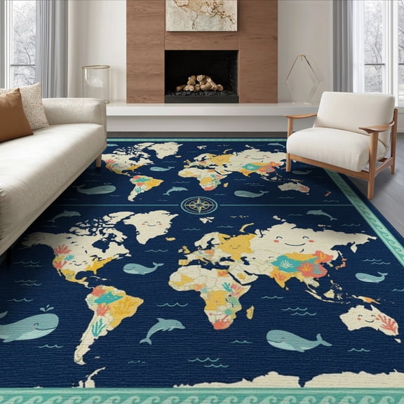 ODIKA Large Explorer Map Is Educational Playroom Classroom Foldable Easy Care for Queen Size Bedroom, Under Bed, Master Suite