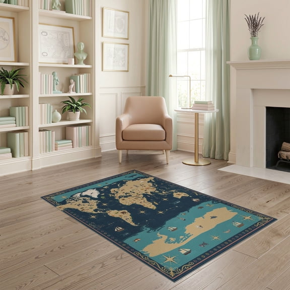 ODIKA Large Featuring Map Is Navigation Playroom Classroom for Home Office, Gaming Room, Under Desk, Non-Slip Chair-Friendly