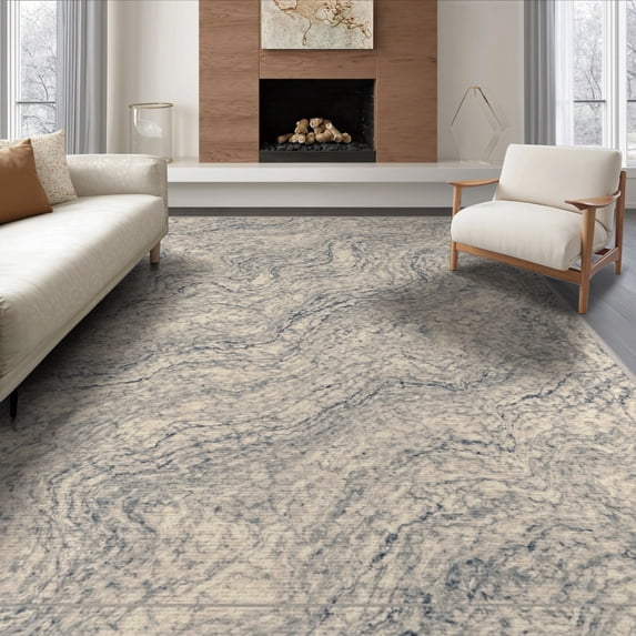 ODIKA Large Slate Grey Veined Flowing Lines Mottled Farmhouse Abstract for Queen Size Bedroom, Under Bed, Master Suite, Foldable Easy Care