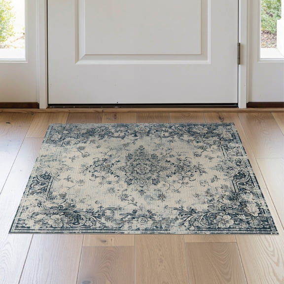 ODIKA Large Vintage Grey Distressed Scroll Border Botanical Motifs for Bedroom, Nursery, RV, Pet Friendly & Kids Safe Bedside
