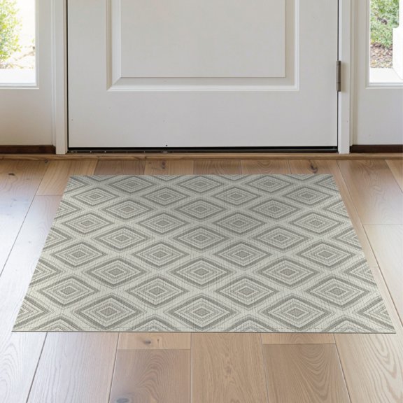ODIKA Lattice Geometric Border Grey Fuzzy Shaggy Plush Throw Boho Large Playful for Hallway, Study Room, Playroom, Non-Slip Low Profile
