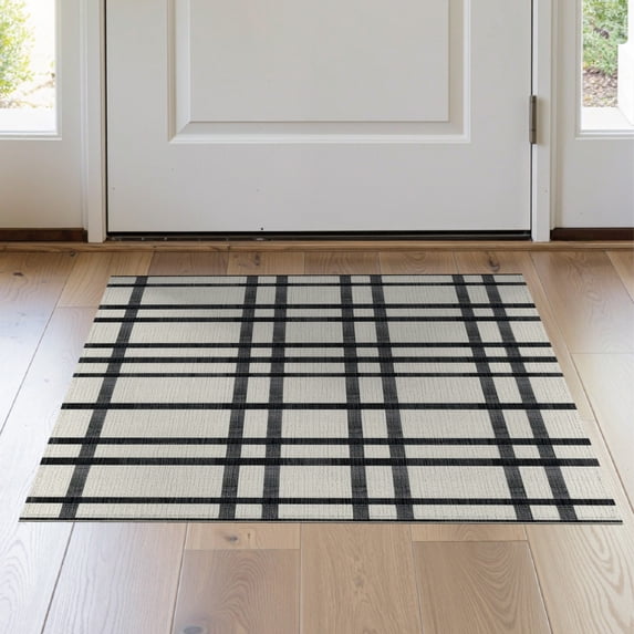 ODIKA Layering Striped Farmhouse Plaid Windowpane Grid Stripe Panels Non-Slip Low Profile for Hallway, Study Room, Playroom