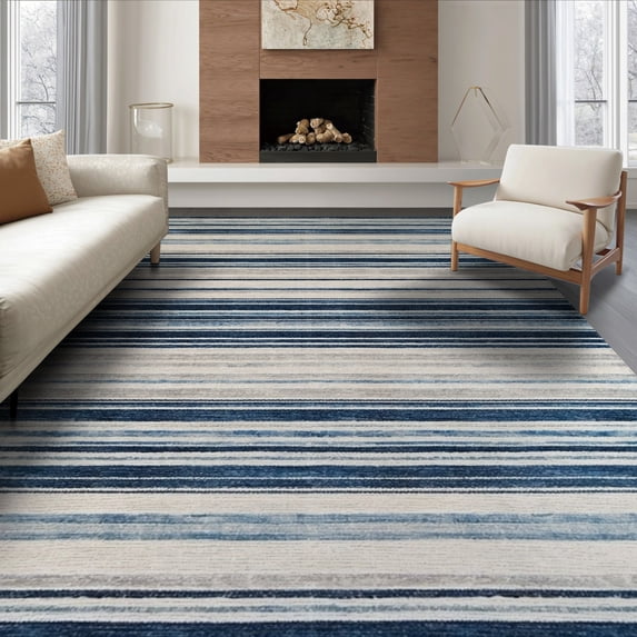 ODIKA Layering Vintage Striped Plaid Weathered Bands Navy Gingham for Dining Room, Large Office, Lounge, Non-Slip Chair-Friendly