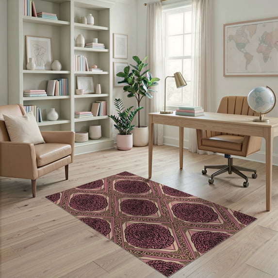 ODIKA Leopard Abstract Glam Rosette Lattice Frame Print Pink Spotted Refined for Home Office, Gaming Room, Under Desk, Non-Slip Chair-Friendly