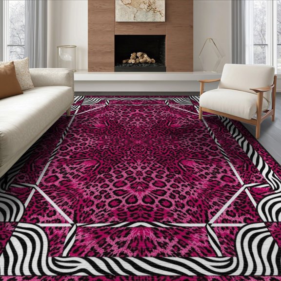 ODIKA Leopard Abstract Print Zebra Patchwork Interlocking Border Panels for King Size Bedroom, Master Suite, Under Bed, Foldable Easy Care