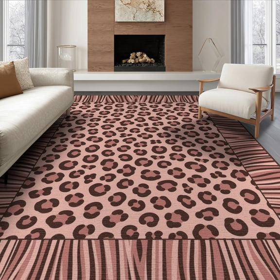 ODIKA Leopard Cheetah Print Zebra Inspired Spotted Border Motif Pink Flowing Dynamic for King Size Bedroom, Master Suite, Under Bed, Foldable Easy Care
