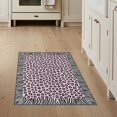 thumbnail image 1 of ODIKA Leopard Cheetah Spotted Print Zebra Stripe Border Motif Pink Flowing Dynamic Stain Resistant Flatwoven for Entryway, Kitchen, Mudroom, 1 of 7