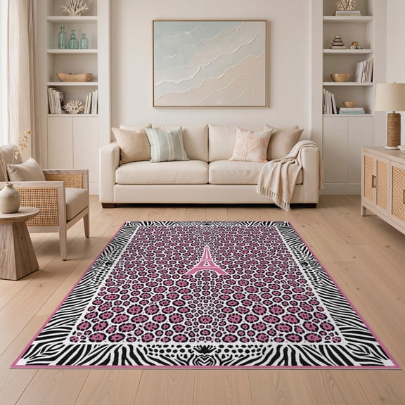ODIKA Leopard Eiffel Cheetah Tower Zebra Spotted Border Print Paris Flowing Dynamic for Small Living Room, Playroom, Bedroom, Easy Care Kids Safe