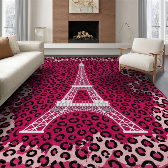 ODIKA Leopard Eiffel Spotted Cheetah Motif Tower Frame Print Paris Flowing Dynamic Non-Slip Chair-Friendly for Dining Room, Large Office, Lounge