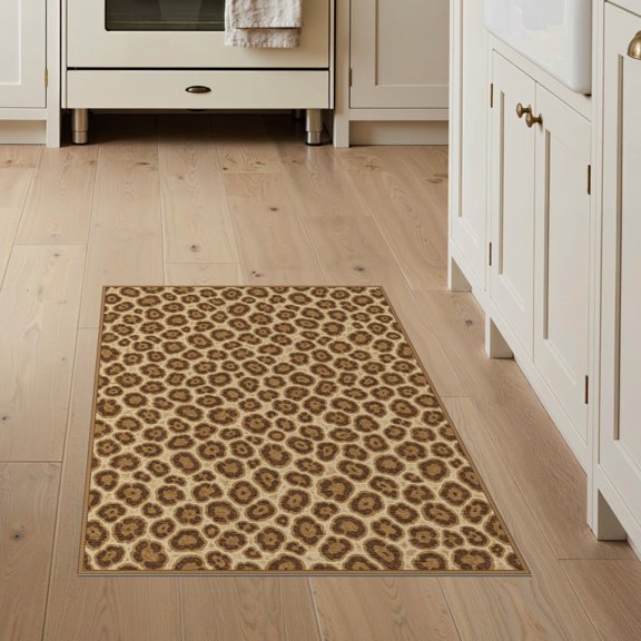 ODIKA Leopard Print Cheetah Spotted Tonal Cow Fluffy Skin Fuzzy Zebra Flowing Dynamic for Entryway, Kitchen, Mudroom, Stain Resistant Flatwoven