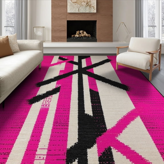 ODIKA Leopard Print Pink Zebra Stripe Patchwork Abstract Diagonal Geometric for Dining Room, Under Table, Office, Non-Slip Chair-Friendly Floor