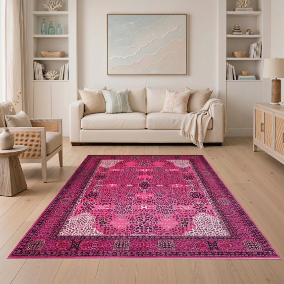 ODIKA Leopard Spotted Cheetah Motif Print Border for Small Living Room, Playroom, Bedroom, Easy Care Kids Safe