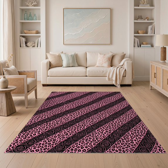 ODIKA Leopard Spotted Diagonal Cheetah Abstract Inspired Pink Print Refined Structured Non-Slip Low Profile for Guest Room, Lounge, Apartment