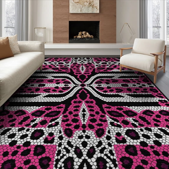 ODIKA Leopard Stripe Pink Mosaic Contemporary Covering Print Geometric for King Size Bedroom, Master Suite, Under Bed, Foldable Easy Care