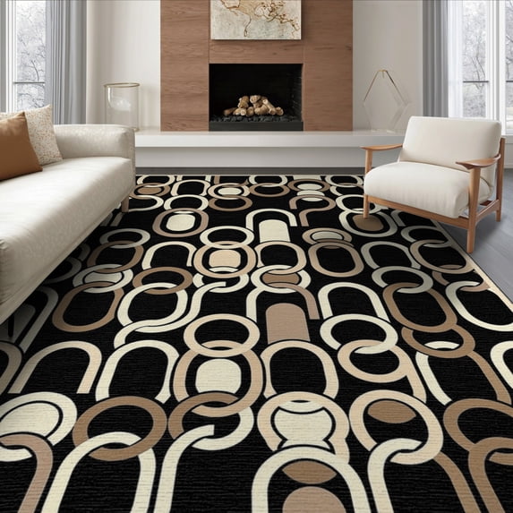 ODIKA Linked Knot Motif Mid Century Modern Asymmetrical Balance Layout Non-Slip Flatwoven for Living Room, Under Sectional, Family