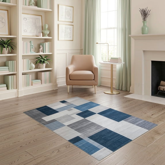 ODIKA Livingroom Abstract Minimalist Geometric Contemporary Block Neutral Stain Resistant Low Profile for Dorm Room, Small Living Apartment