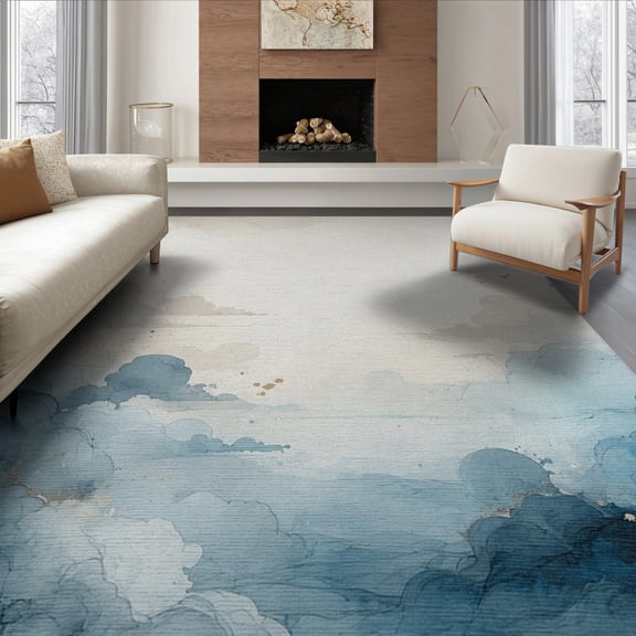 ODIKA Livingroom Abstract Watercolor Faded Neutral Gradient Grey Large for Dining Room, Office, Lounge, Non-Slip Chair-Friendly