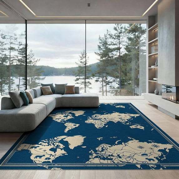 ODIKA Map Ocean Motifs Playroom Classroom Large Educational Refined for Dining Room, Basement, Office, Non-Slip Chair-Friendly