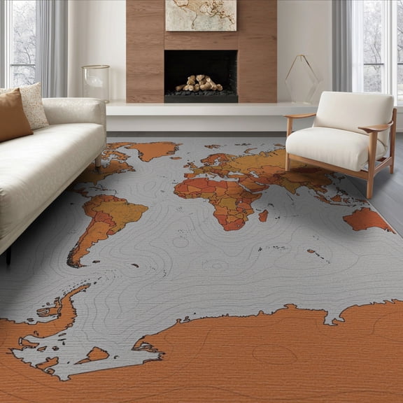 ODIKA Map Topographic Continent Ocean Planetary Galaxy Circles Round Flowing Dynamic Non-Slip Chair-Friendly for Dining Room, Large Office, Lounge