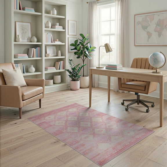 ODIKA Mauve Abstract Boho With Interlocking Diamond Geometric Motifs Non-Slip Chair-Friendly for Home Office, Gaming Room, Under Desk