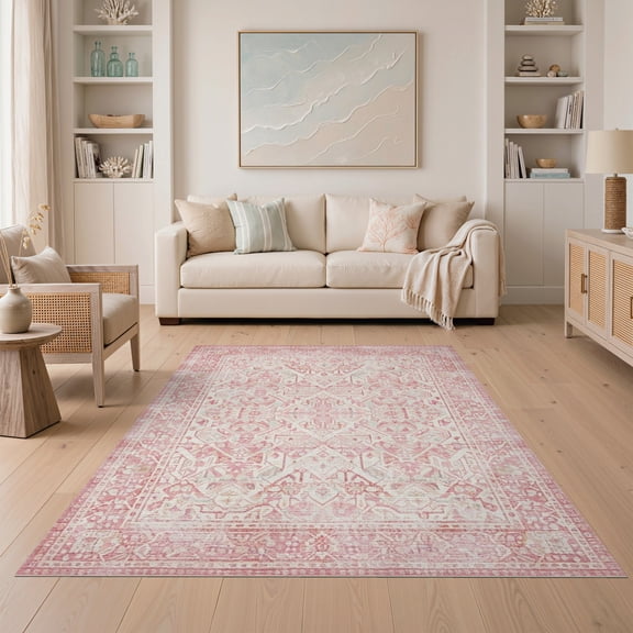 ODIKA Mauve Boho Vintage Trellis Repeating Lattice Border Solid Minimalist Non-Slip Low Profile for Guest Room, Lounge, Apartment