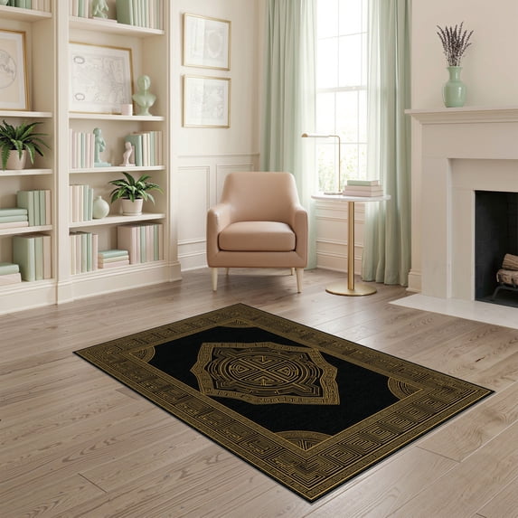 ODIKA Meander Border Scroll Geometric Fret Bordered Symmetry Greek Key Refined for Playroom, Bedroom, Reading Nook, Pet Friendly & Kids Safe Play