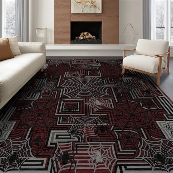 ODIKA Mens Web Men Abstract Maze Motifs Graphic Panel Border Webs Wevs for King Size Bedroom, Master Suite, Under Bed, Foldable Easy Care