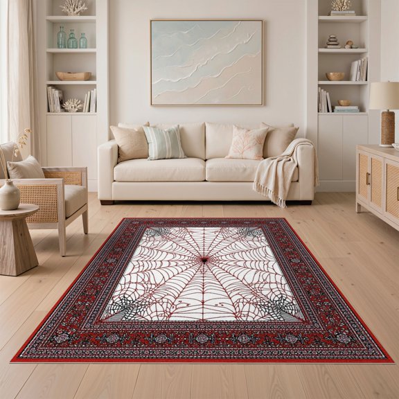 ODIKA Mens Web Men Centered Net Webs Wevs Bold Radiating Strands Border for Small Living Room, Playroom, Bedroom, Easy Care Kids Safe