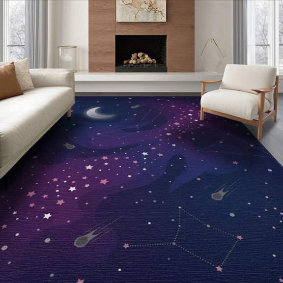 ODIKA Meteorite Constellation Stars Planetary Planets Large Nebula Galaxy Playful Non-Slip Flatwoven for Living Room, Under Sectional, Family