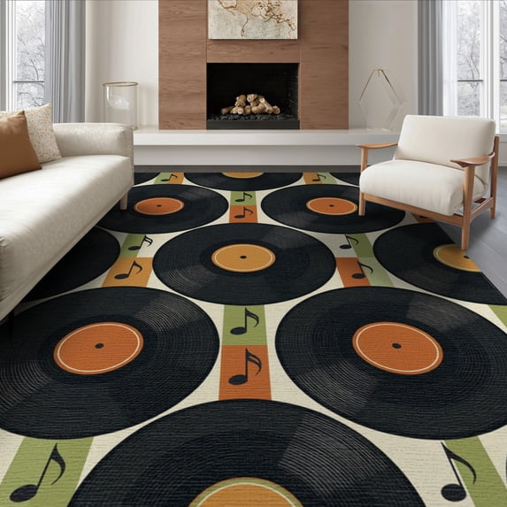 ODIKA Midcentury Music Notes Retro Album Sleeve Layout Vinyl Record Refined Structured Foldable Easy Care for Queen Size Bedroom, Under Bed, Master Suite